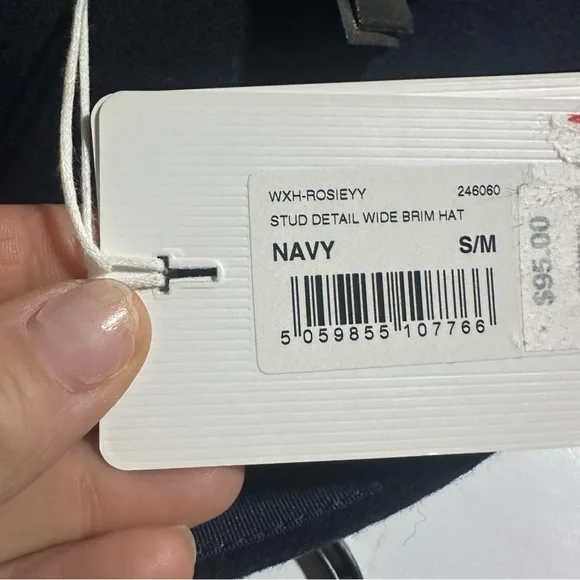 Ted Baker Rosieyy Navy Blue Wool Stud Detail Wide Brim Hat Size S/M NWT - Picture 8 of 8